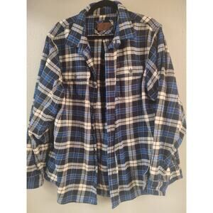 Orvis Blue Plaid Flannel Shacket navy black cream 2XL